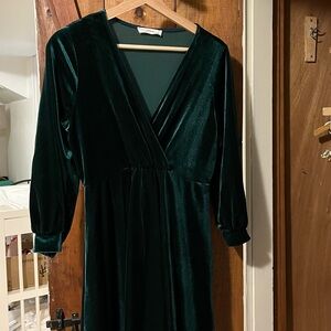 Emerald Velvet Wrap Front Maternity Dress